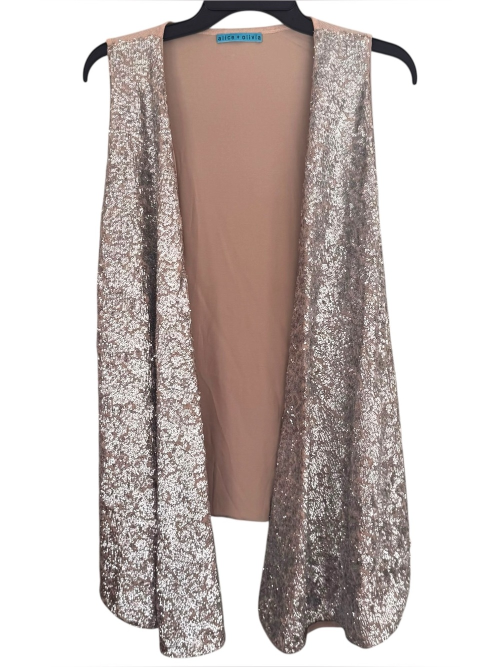 Alice + Olivia Rose Gold Sequin Open-Front Vest